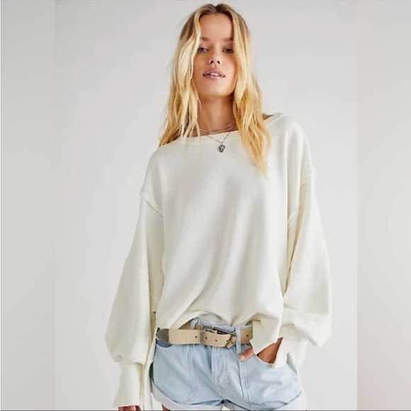 FREE PEOPLE CAMDEN PULLOVER SWEATSHIRT in White - Picture 2 of 7